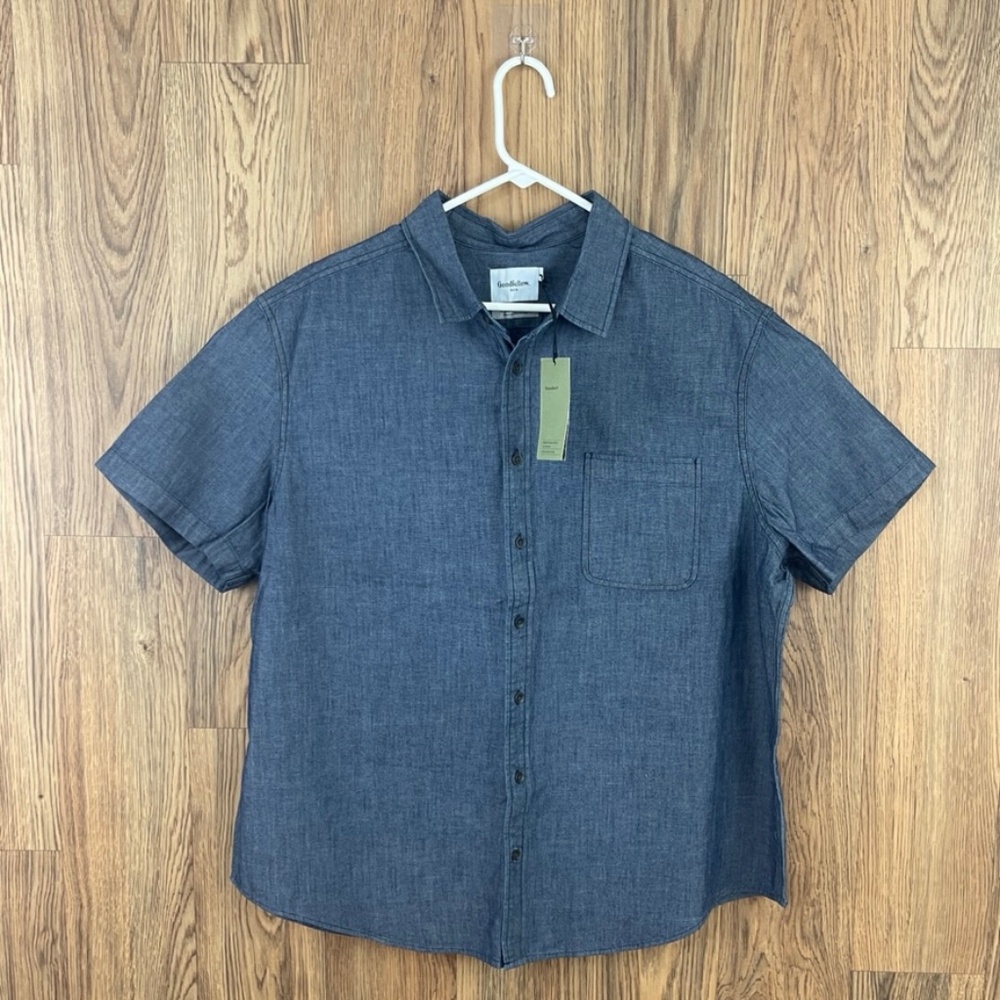 NWT Goodfellow & Co. Image Blue Short Sleeve Casual Button-Down Shirt